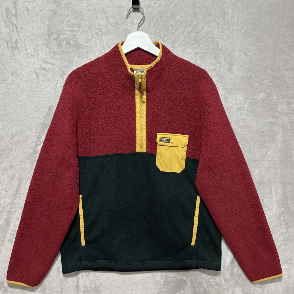 L.L.Bean Sweater Fleece Sherpa Hybrid Pullover Mens M Quarter Zip 517831 Red